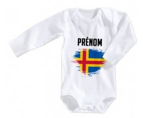 Body bébé Drapeau effet pinceau Iles Aland avec prénom taille 3/6 mois manches Longues