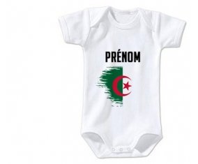 Body bébé Drapeau effet pinceau Algérie avec prénom taille 3/6 mois manches Courtes