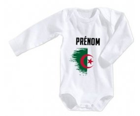 Body bébé Drapeau effet pinceau Algérie avec prénom taille 3/6 mois manches Longues