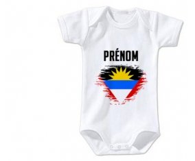 Body bébé Drapeau effet pinceau Antigua-et-Barbuda avec prénom taille 3/6 mois manches Courtes