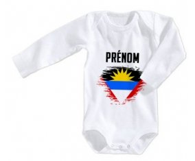 Body bébé Drapeau effet pinceau Antigua-et-Barbuda avec prénom taille 3/6 mois manches Longues