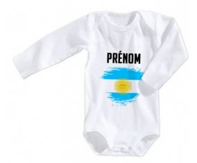 Body bébé Drapeau effet pinceau Argentine avec prénom taille 3/6 mois manches Longues