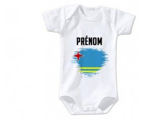 Body bébé Drapeau effet pinceau Aruba avec prénom taille 3/6 mois manches Courtes