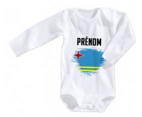 Body bébé Drapeau effet pinceau Aruba avec prénom taille 3/6 mois manches Longues