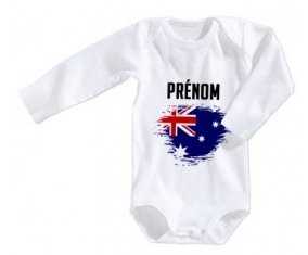 Body bébé Drapeau effet pinceau Australie avec prénom taille 3/6 mois manches Longues