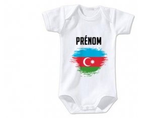 Body bébé Drapeau effet pinceau Azerbaïdjan avec prénom taille 3/6 mois manches Courtes