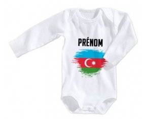 Body bébé Drapeau effet pinceau Azerbaïdjan avec prénom taille 3/6 mois manches Longues