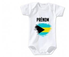 Body bébé Drapeau effet pinceau Bahamas avec prénom taille 3/6 mois manches Courtes