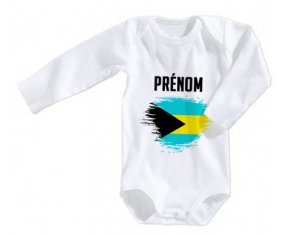 Body bébé Drapeau effet pinceau Bahamas avec prénom taille 3/6 mois manches Longues