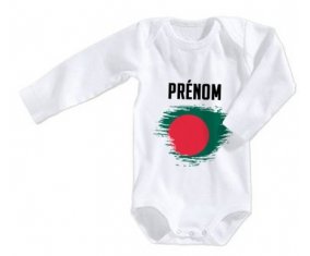 Body bébé Drapeau effet pinceau Bangladesh avec prénom taille 3/6 mois manches Longues