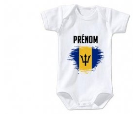 Body bébé Drapeau effet pinceau Barbade avec prénom taille 3/6 mois manches Courtes