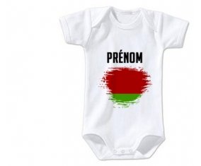 Body bébé Drapeau effet pinceau Biélorussie avec prénom taille 3/6 mois manches Courtes