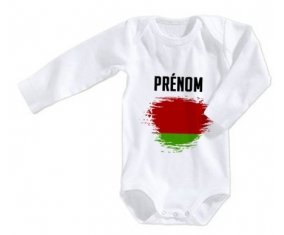Body bébé Drapeau effet pinceau Biélorussie avec prénom taille 3/6 mois manches Longues