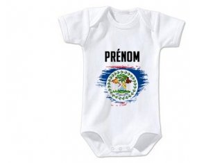 Body bébé Drapeau effet pinceau Belize avec prénom taille 3/6 mois manches Courtes