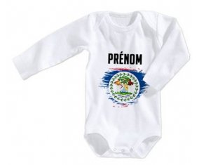 Body bébé Drapeau effet pinceau Belize avec prénom taille 3/6 mois manches Longues