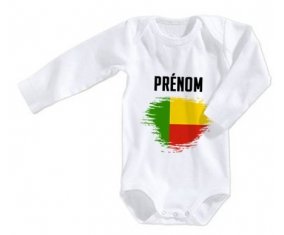 Body bébé Drapeau effet pinceau Bénin avec prénom taille 3/6 mois manches Longues