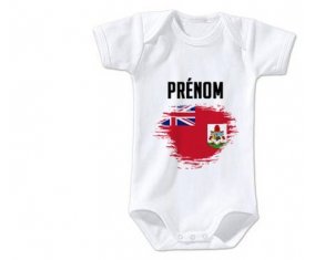 Body bébé Drapeau effet pinceau Bermudes avec prénom taille 3/6 mois manches Courtes