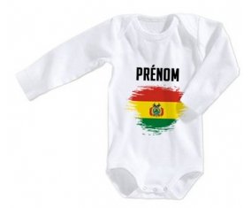 Body bébé Drapeau effet pinceau Bolivie avec prénom taille 3/6 mois manches Longues