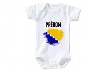 Body bébé Drapeau effet pinceau Bosnie Herzégovine avec prénom taille 3/6 mois manches Courtes