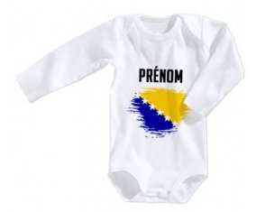 Body bébé Drapeau effet pinceau Bosnie Herzégovine avec prénom taille 3/6 mois manches Longues