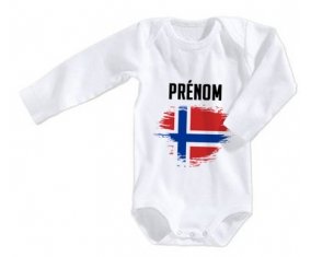 Body bébé Drapeau effet pinceau Île Bouvet avec prénom taille 3/6 mois manches Longues