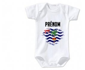 Body bébé Drapeau effet pinceau Territoire britannique de l'océan Indien avec prénom taille 3/6 mois manches Courtes