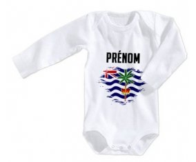 Body bébé Drapeau effet pinceau Territoire britannique de l'océan Indien avec prénom taille 3/6 mois manches Longues
