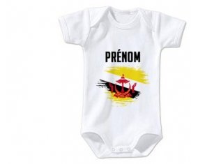 Body bébé Drapeau effet pinceau Brunei Darussalam avec prénom taille 3/6 mois manches Courtes
