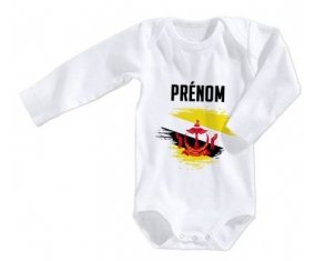 Body bébé Drapeau effet pinceau Brunei Darussalam avec prénom taille 3/6 mois manches Longues