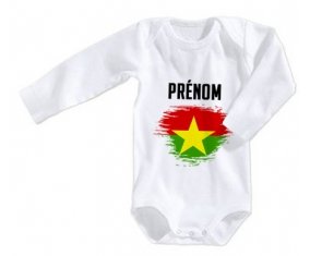 Body bébé Drapeau effet pinceau Burkina Faso avec prénom taille 3/6 mois manches Longues