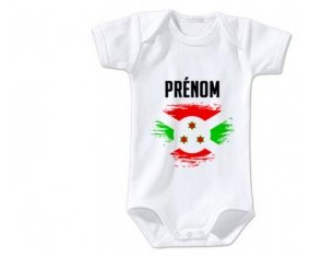 Body bébé Drapeau effet pinceau Burundi avec prénom taille 3/6 mois manches Courtes