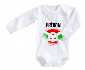 Body bébé Drapeau effet pinceau Burundi avec prénom taille 3/6 mois manches Longues