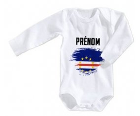 Body bébé Drapeau effet pinceau Cap-Vert avec prénom taille 3/6 mois manches Longues