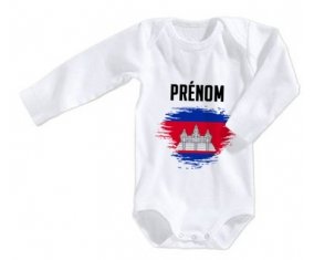 Body bébé Drapeau effet pinceau Cambodge avec prénom taille 3/6 mois manches Longues