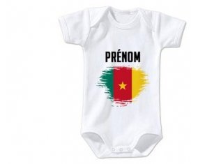 Body bébé Drapeau effet pinceau Cameroun avec prénom taille 3/6 mois manches Courtes