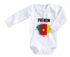 Body bébé Drapeau effet pinceau Cameroun avec prénom taille 3/6 mois manches Longues