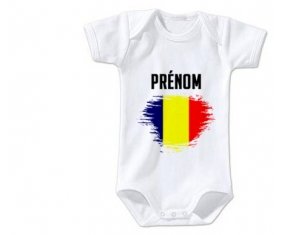 Body bébé Drapeau effet pinceau Tchad avec prénom taille 3/6 mois manches Courtes