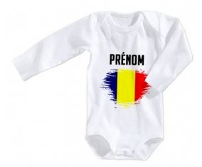 Body bébé Drapeau effet pinceau Tchad avec prénom taille 3/6 mois manches Longues