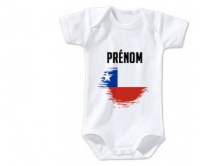 Body bébé Drapeau effet pinceau Chili avec prénom taille 3/6 mois manches Courtes