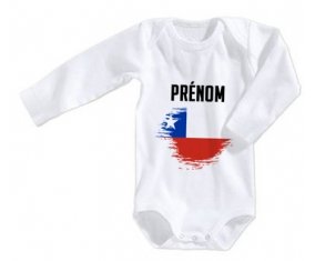 Body bébé Drapeau effet pinceau Chili avec prénom taille 3/6 mois manches Longues