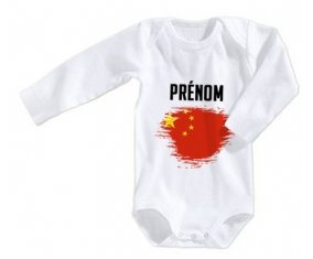 Body bébé Drapeau effet pinceau Chine avec prénom taille 3/6 mois manches Longues