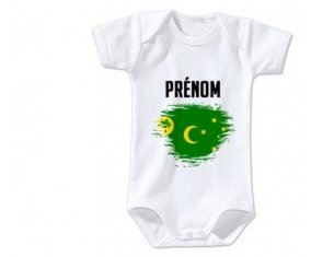 Body bébé Drapeau effet pinceau Îles Cocos avec prénom taille 3/6 mois manches Courtes