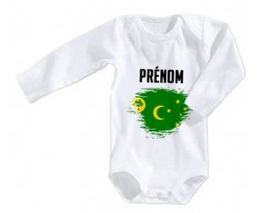 Body bébé Drapeau effet pinceau Îles Cocos avec prénom taille 3/6 mois manches Longues