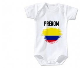 Body bébé Drapeau effet pinceau Colombie avec prénom taille 3/6 mois manches Courtes