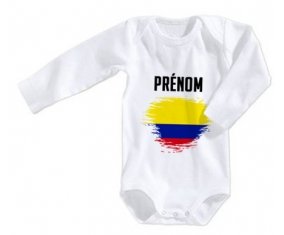 Body bébé Drapeau effet pinceau Colombie avec prénom taille 3/6 mois manches Longues