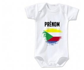 Body bébé Drapeau effet pinceau Comores avec prénom taille 3/6 mois manches Courtes