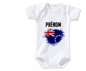 Body bébé Drapeau effet pinceau les Îles Cook avec prénom taille 3/6 mois manches Courtes