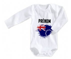 Body bébé Drapeau effet pinceau les Îles Cook avec prénom taille 3/6 mois manches Longues