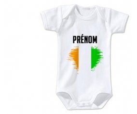 Body bébé Drapeau effet pinceau Côte d'Ivoire avec prénom taille 3/6 mois manches Courtes