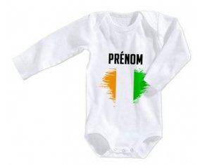 Body bébé Drapeau effet pinceau Côte d'Ivoire avec prénom taille 3/6 mois manches Longues